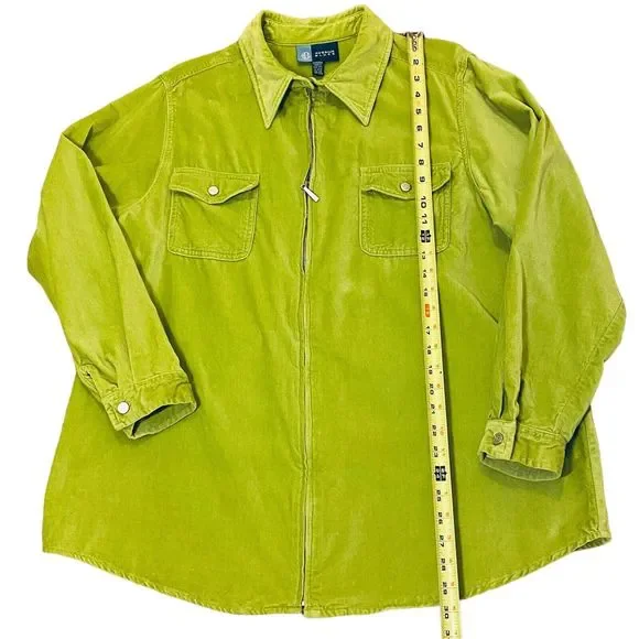 Avenue Blues Vibrant Green Velvet Full Zip Casual Cotton Jacket Women’s Sz 18/20 - Picture 8 of 8